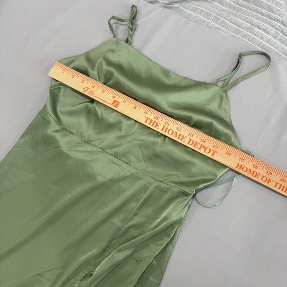 NWT 12th Tribe Monet Sage Fringe Satin Maxi Dress Large - Picture 7 of 8